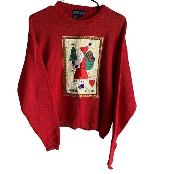 Herman Geist Sweaters - Herman Geist Sweater Women's Large Red Christmas Holiday Santa Pullover